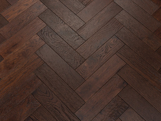 Timbercraft Herringbone Engineered Oak Parquet Flooring, Walnut Stained, Matt Lacquered, 80x300x18 Mm