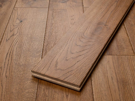 Timberlay Solid Oak Wood Flooring, Golden, Handscraped, UV Oiled, 125x18 Mm
