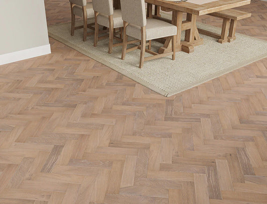 Timbercraft Belgravia Herringbone Oak Parquet Flooring, Brushed & Lacquered, 90x450x15 mm