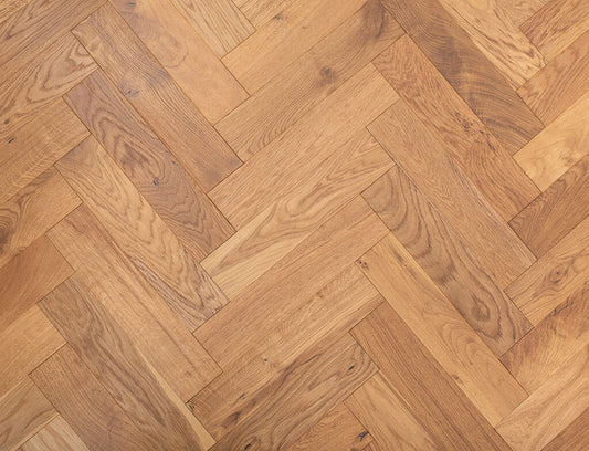 Timbercraft Claremont Herringbone Oak Parquet Flooring, Brushed & Lacquered, 90x450x15 mm