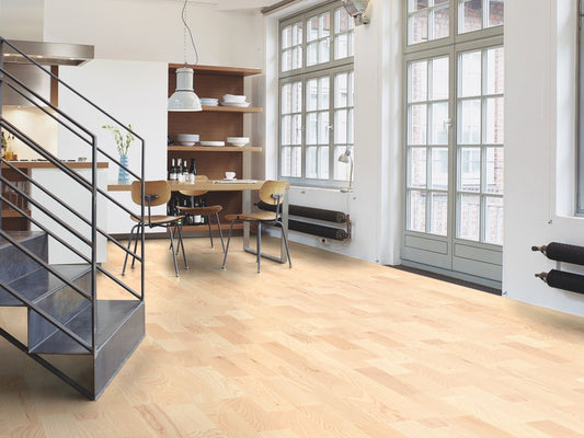 BOEN Ash White Andante Engineered 3-Strip Flooring, Matt Lacquered, 215x3x14 Mm