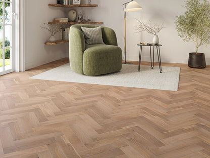 Timbercraft Bromley Herringbone Oak Parquet Flooring, Brushed & Oiled, 90x450x15 mm
