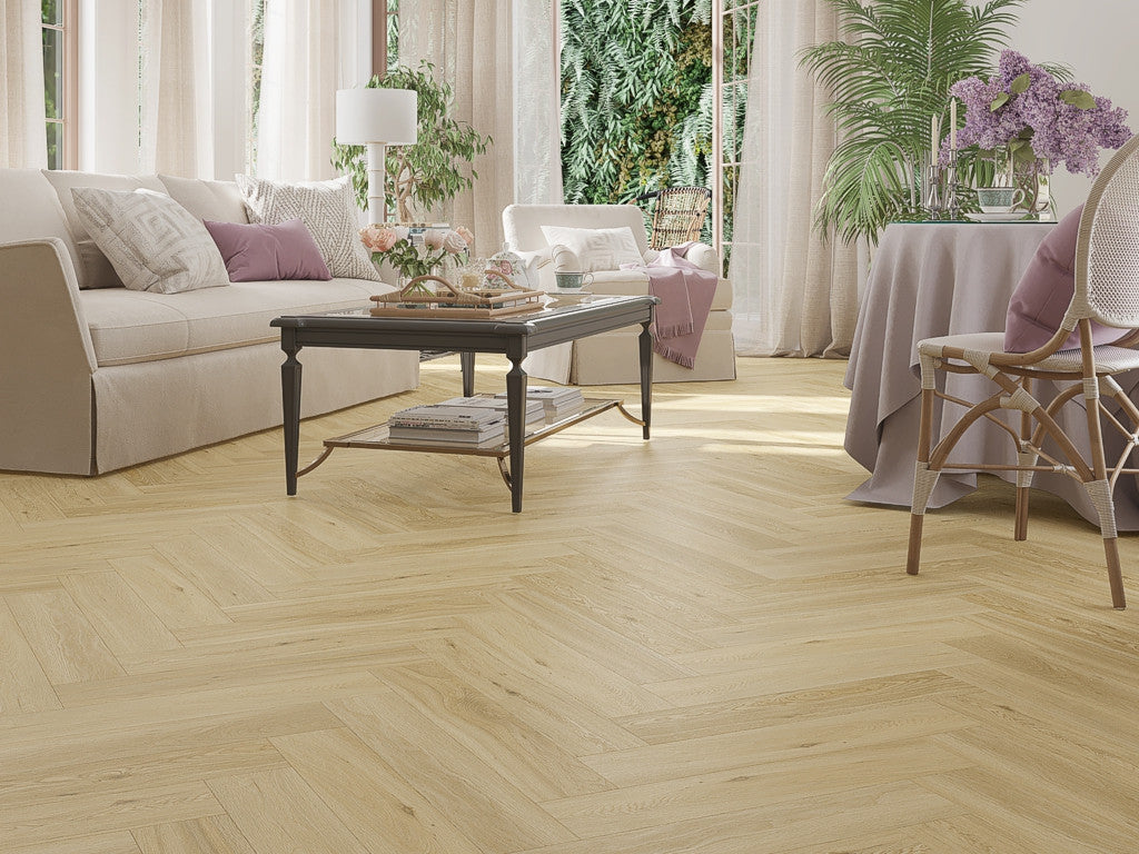 Everlock Natural Oak Herringbone SPC Flooring, 126x630 mm