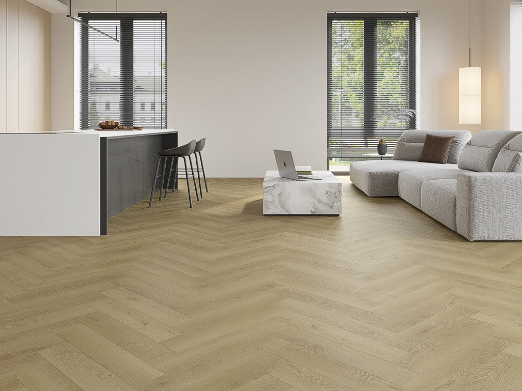 Everlock Pale Oak Herringbone SPC Flooring, 126x630 mm