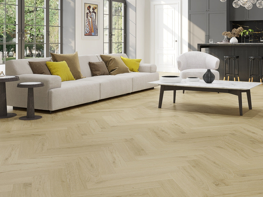 Everlock Blond Oak Herringbone SPC Flooring, 126x630 mm