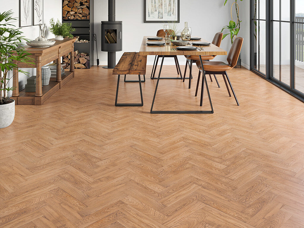 Timbercraft Ashdown Herringbone Engineered Oak Parquet Flooring, Oiled, 80x350x20 mm