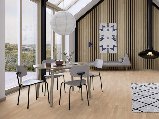 BOEN Oak White Andante Engineered 3-Strip Flooring, Matt Lacquered, 215x3x14 Mm