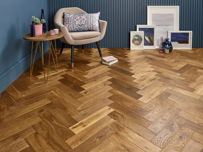 Evolve Herringbone Engineered Oak Parquet Flooring, Smoked, Brushed & Oiled, 90x4x400 mm