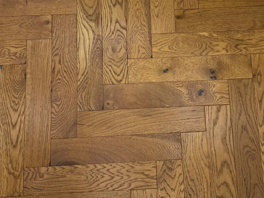 Timbercraft Herringbone Engineered Oak Parquet Flooring, Golden Smoked, Brushed & Oiled, 90x450x14 Mm