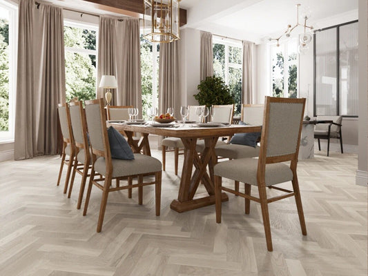 Timbercraft Herringbone Engineered Oak Parquet Flooring, Whitewashed, Matt Lacquered, 90x450x14 Mm