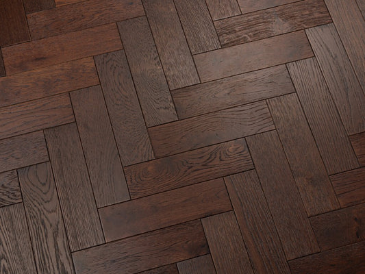 Timbercraft Herringbone Engineered Oak Parquet Flooring, Walnut Stained, Matt Lacquered, 80x300x18 Mm