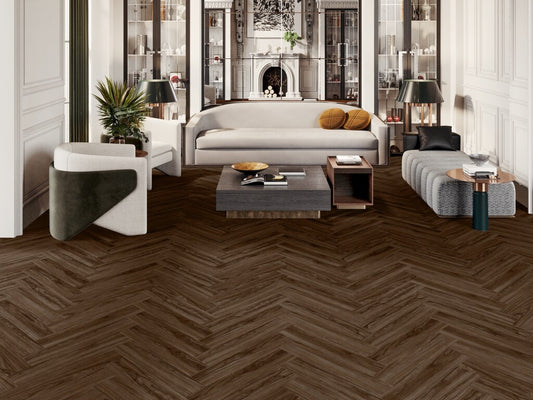 Xylo Holland Park Escena Light Walnut Herringbone LVT Vinyl Flooring, Dryback, 122x610x3 mm