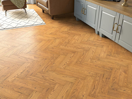 Timbercraft Oakmere Herringbone Parquet Oak Flooring, Brushed & Oiled, 80x350x20 mm
