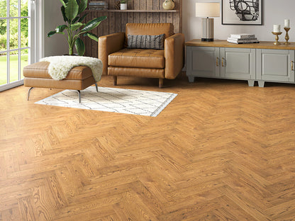 Timbercraft Oakmere Herringbone Parquet Oak Flooring, Brushed & Oiled, 80x350x20 mm