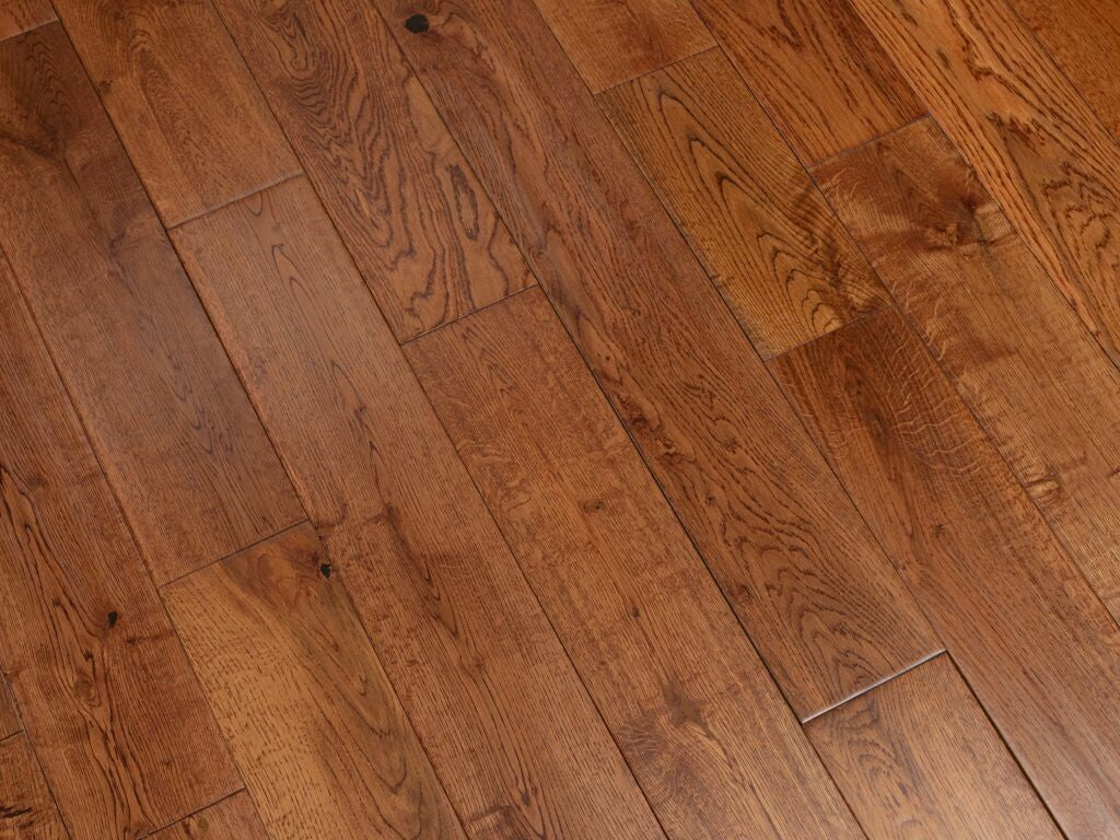 Timberlay Solid Oak Wood Flooring, Golden, Handscraped, Lacquered, 125x18 Mm