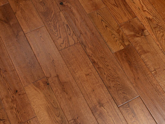 Timberlay Solid Oak Wood Flooring, Golden, Handscraped, Lacquered, 125x18 Mm