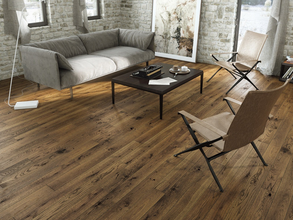 Timba Deep Smoked Engineered Oak Flooring, 130x2.5x14 Mm Brushed, Matt Lacquered