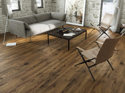 Timba Deep Smoked Engineered Oak Flooring, 130x2.5x14 Mm Brushed, Matt Lacquered
